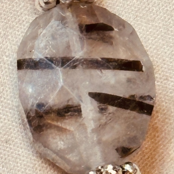 925 Sterling Silver Chain Peach Beads, Rutilated Quartz & Om Charm Hand Made - Picture 4 of 11